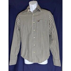 Hollister gray and white striped long sleeve button-up Size S